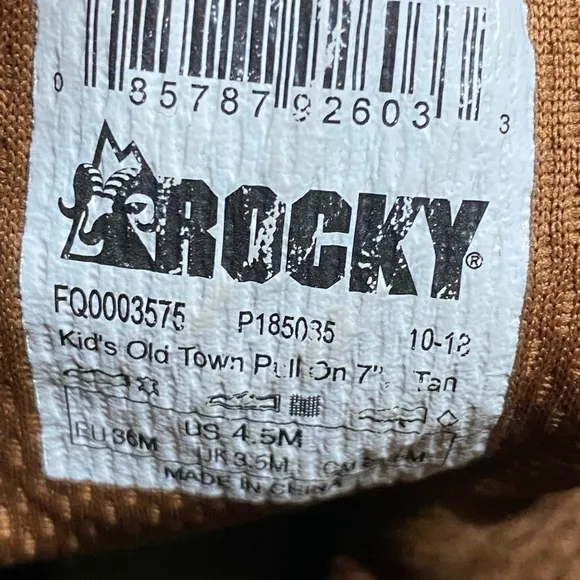 Rocky Kids 4.5 Original Ride Branson Brown Leather Western Work Boots 3575.