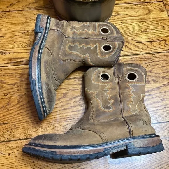 Rocky Kids 4.5 Original Ride Branson Brown Leather Western Work Boots 3575.