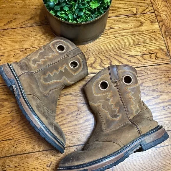 Rocky Kids 4.5 Original Ride Branson Brown Leather Western Work Boots 3575.