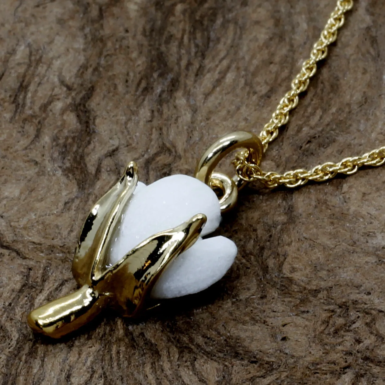 Second Anniversary Gift Handmade Cotton Boll Necklace in Gold Vermeil