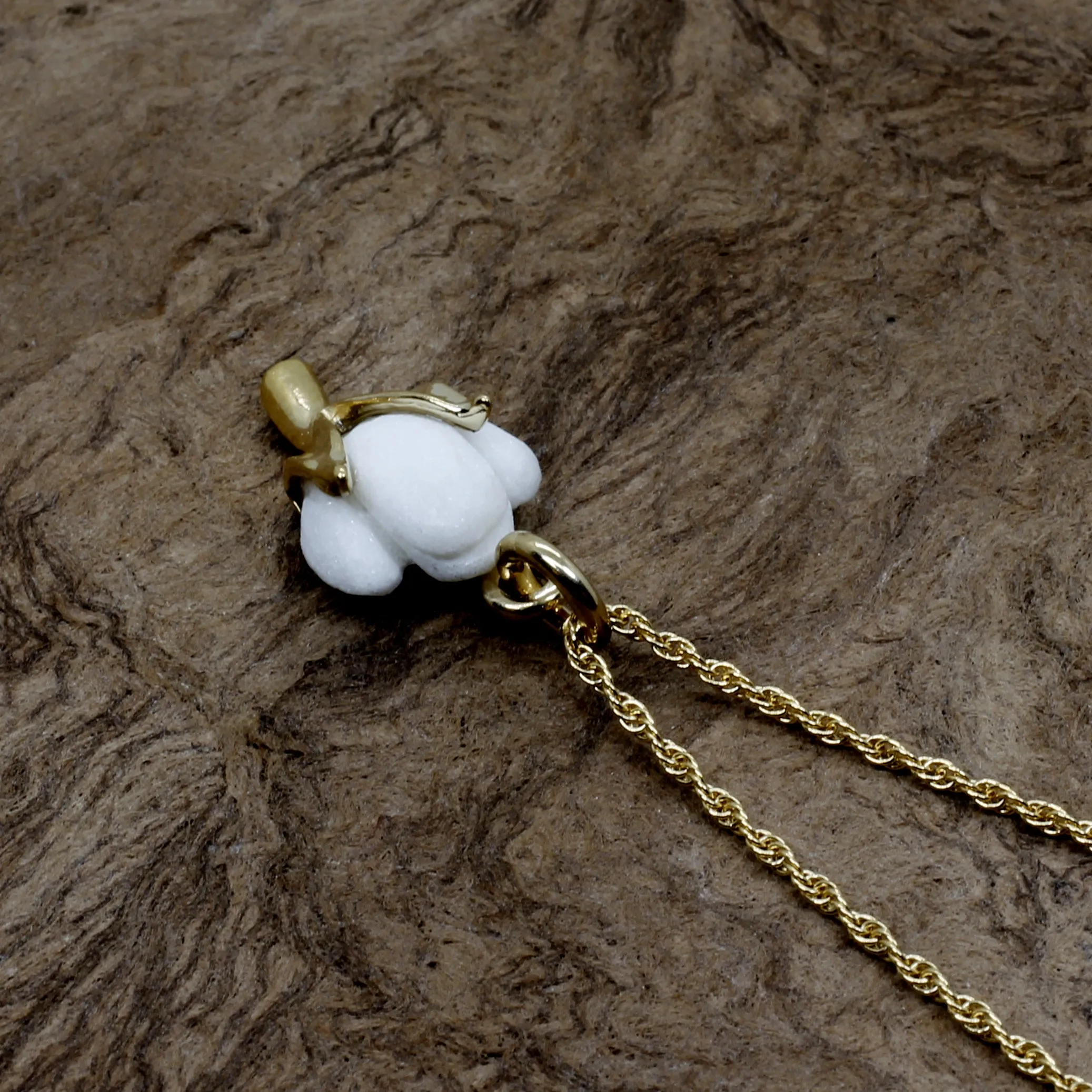Second Anniversary Gift Handmade Cotton Boll Necklace in Gold Vermeil