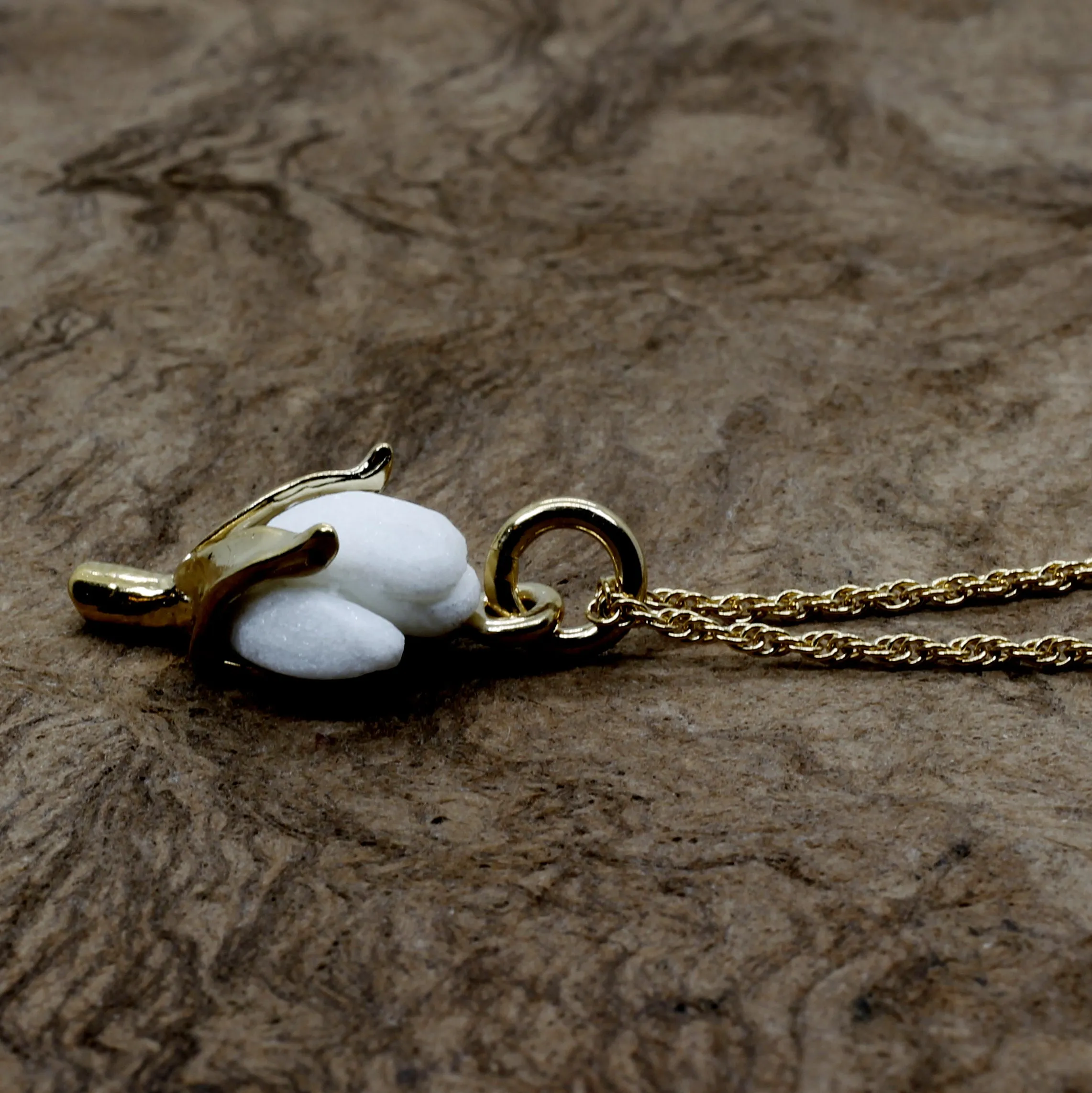 Second Anniversary Gift Handmade Cotton Boll Necklace in Gold Vermeil