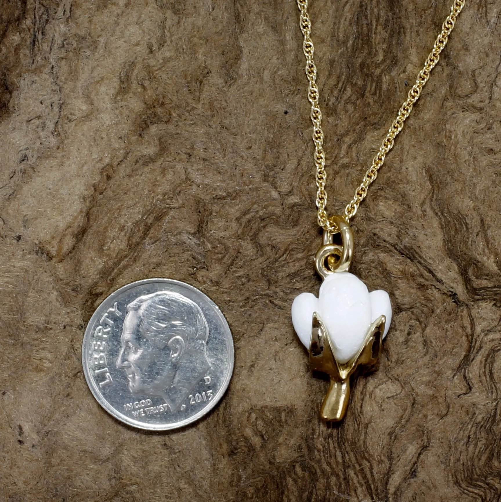 Second Anniversary Gift Handmade Cotton Boll Necklace in Gold Vermeil
