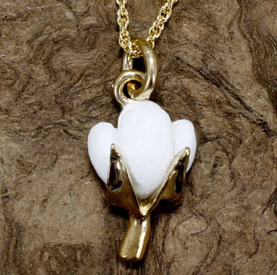 Second Anniversary Gift Handmade Cotton Boll Necklace in Gold Vermeil