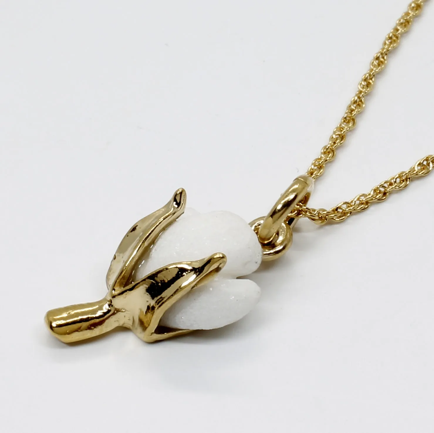 Second Anniversary Gift Handmade Cotton Boll Necklace in Gold Vermeil