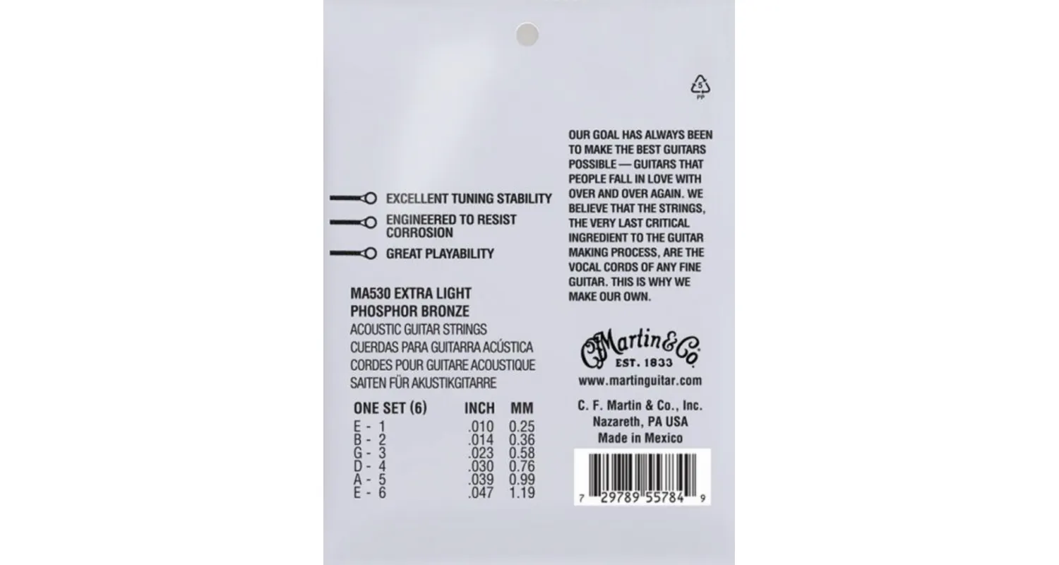 SET DE CUERDAS PARA GUITARRA ACUSTICA MARTIN CALIBRE 92/8 10-47 E.L
