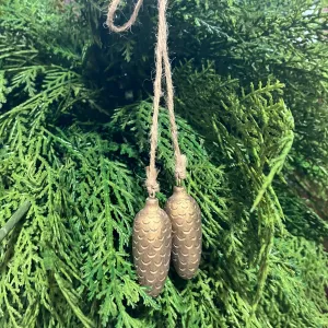 Set of 2 Gold Pinecone Ornament