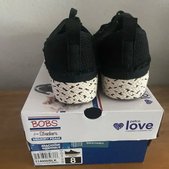 Skechers BOBS Women Espadrille Lace-Up Sneakers Platform Shoes Black Size 8