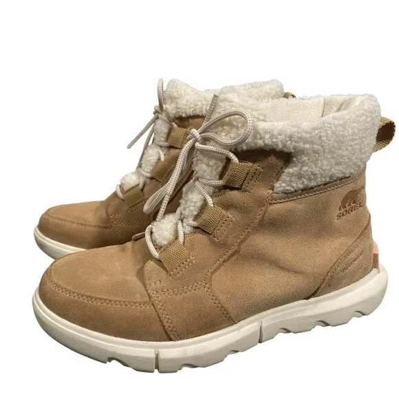 Sorel Women's Explorer Next Carnival Waterproof suede Boots Tan size 8 cozy cute
