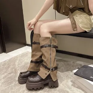 Split two-wear medium tube popular new retro western denim boots tube Martin boots