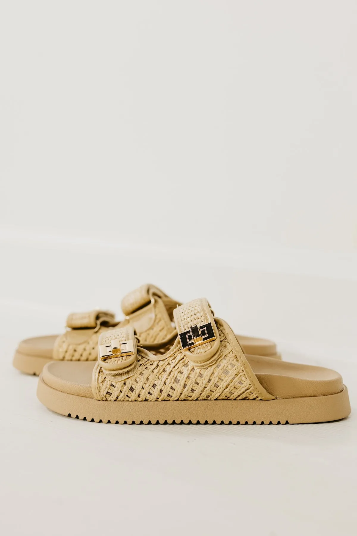 The Lyon Raffia Double Strap Slide