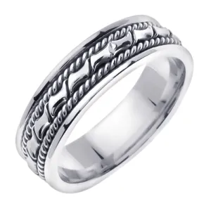 Titanium/White or Silver/White 14k gold Hand Braided Ring Band 6mm