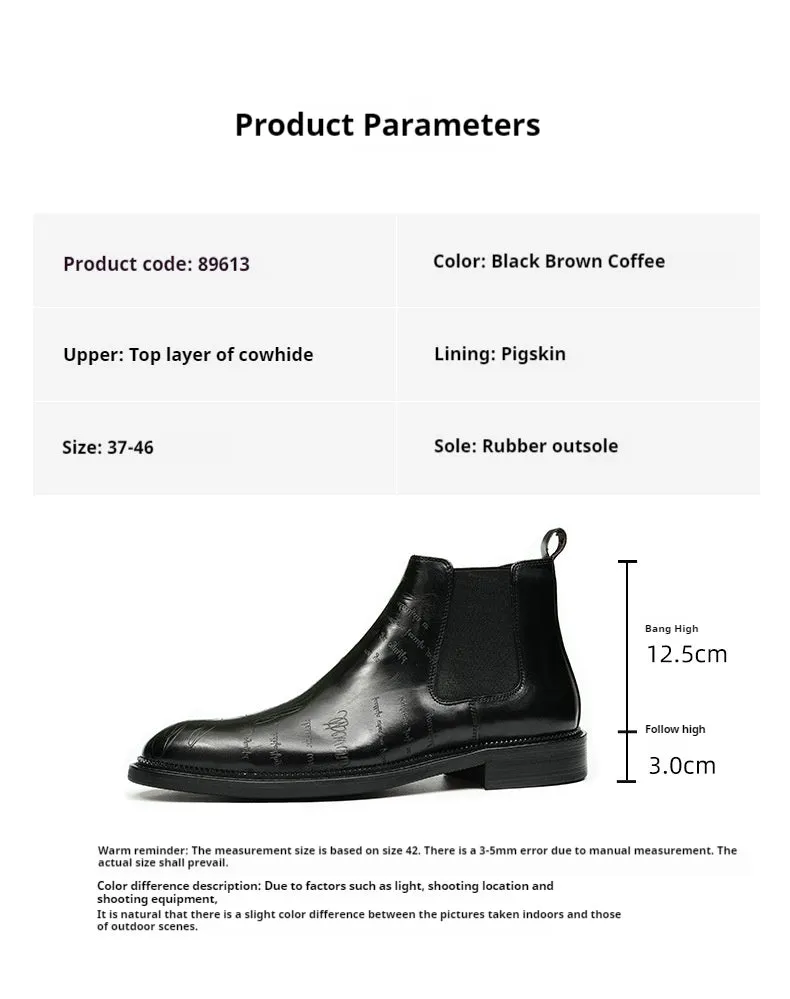 Top Layer Cowhide Men's Leather Shoes Chelsea Boots Men's Genuine Leather England Style Ankle Boots Pointed Carved Business Formal Wear High-Top Martin Boots89613