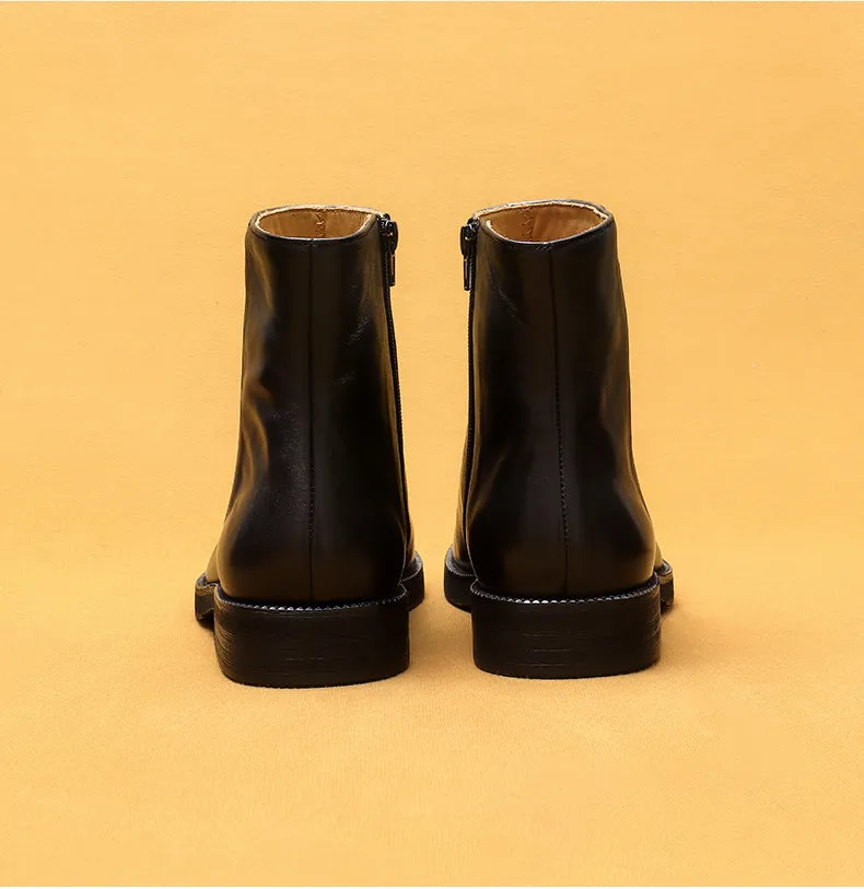 Top Layer Cowhide Men's Leather Shoes Martin Boots Genuine Leather England Style Vintage Knight Boots Square Toe Zip Cowhide96122