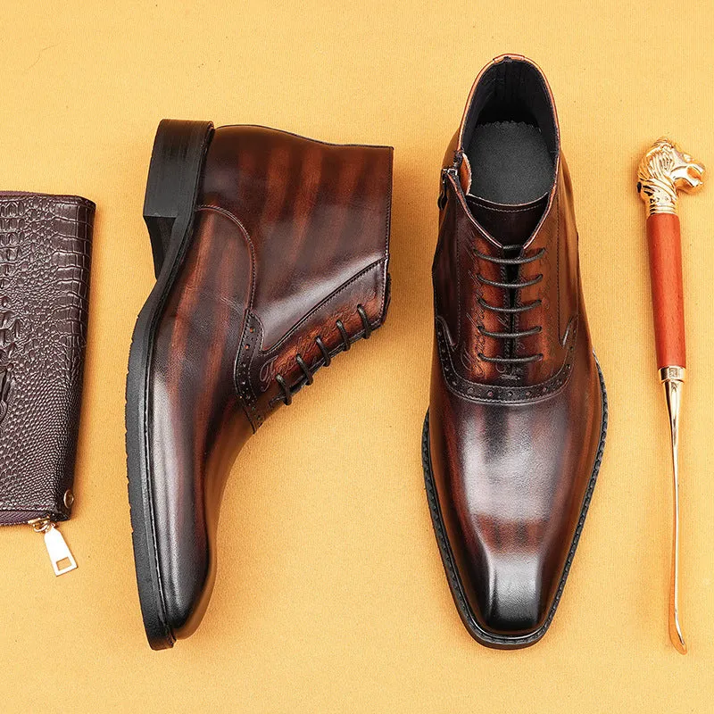 Top Layer Cowhide Men's Leather Shoes Men's Boots Martin Boots Genuine Leather England Style Carved Zipper Business Formal Wear Ankle Boots89616