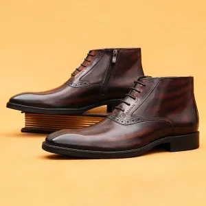 Top Layer Cowhide Men's Leather Shoes Men's Boots Martin Boots Genuine Leather England Style Carved Zipper Business Formal Wear Ankle Boots89616