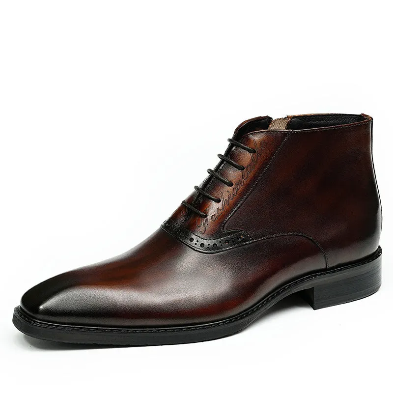 Top Layer Cowhide Men's Leather Shoes Men's Boots Martin Boots Genuine Leather England Style Carved Zipper Business Formal Wear Ankle Boots89616