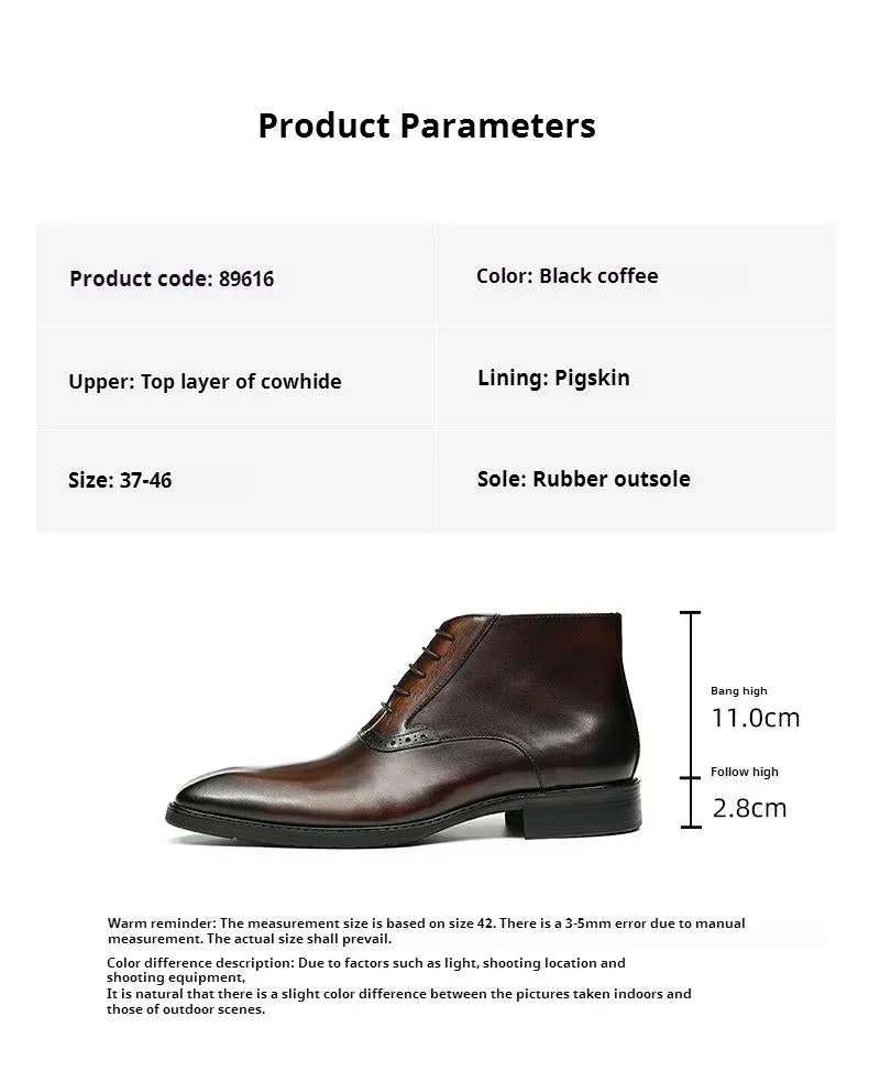 Top Layer Cowhide Men's Leather Shoes Men's Boots Martin Boots Genuine Leather England Style Carved Zipper Business Formal Wear Ankle Boots89616