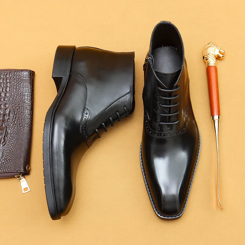 Top Layer Cowhide Men's Leather Shoes Men's Boots Martin Boots Genuine Leather England Style Carved Zipper Business Formal Wear Ankle Boots89616