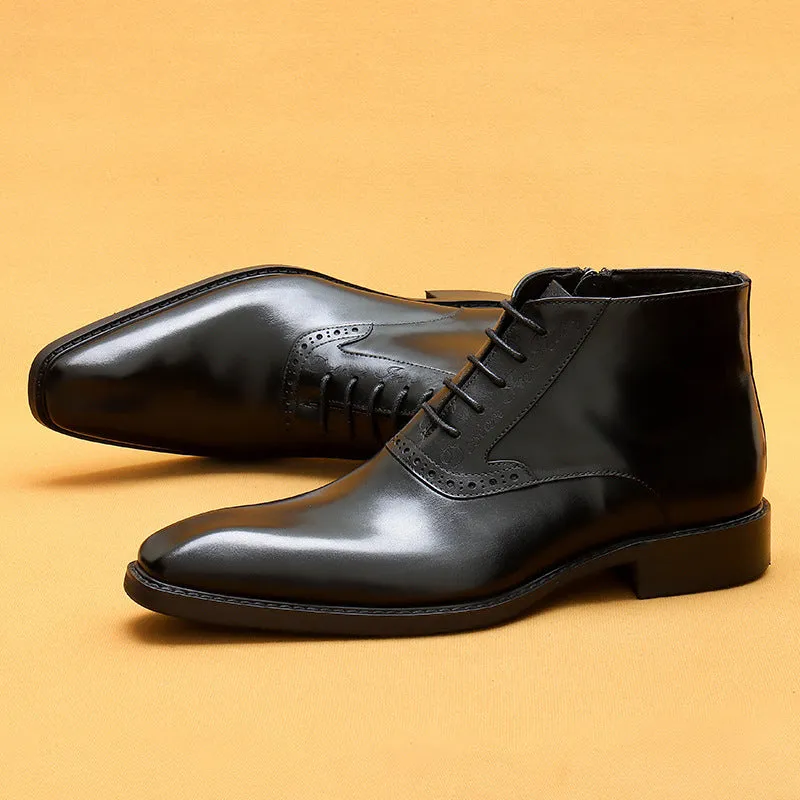 Top Layer Cowhide Men's Leather Shoes Men's Boots Martin Boots Genuine Leather England Style Carved Zipper Business Formal Wear Ankle Boots89616