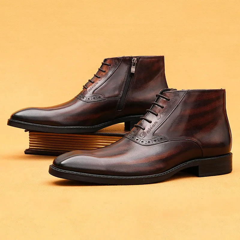 Top Layer Cowhide Men's Leather Shoes Men's Boots Martin Boots Genuine Leather England Style Carved Zipper Business Formal Wear Ankle Boots89616