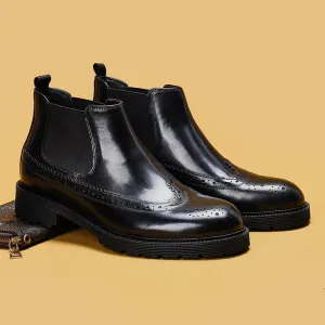 Top Layer Cowhide Men's Leather Shoes Winter Men's Boots Martin Boots Genuine Leather Business Casual Chelsea Boots British Style Carving Leather Boots21015