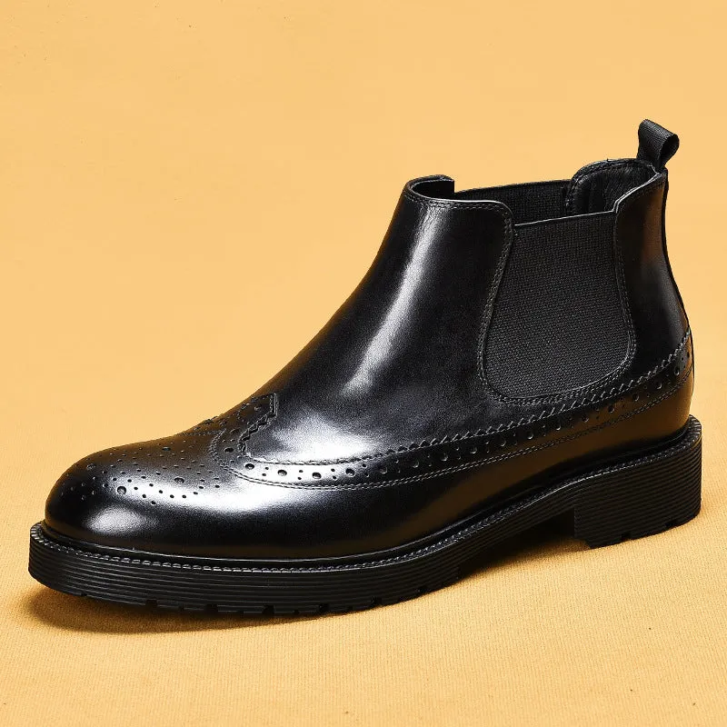 Top Layer Cowhide Men's Leather Shoes Winter Men's Boots Martin Boots Genuine Leather Business Casual Chelsea Boots British Style Carving Leather Boots21015