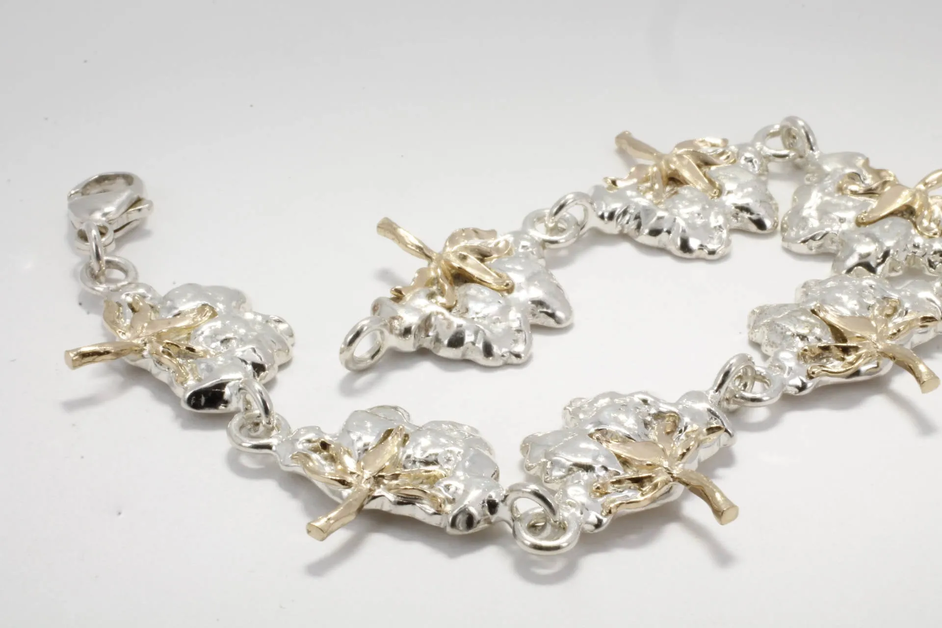 Two Tone 14kt. Gold and Sterling Silver Cotton Boll Link Bracelet