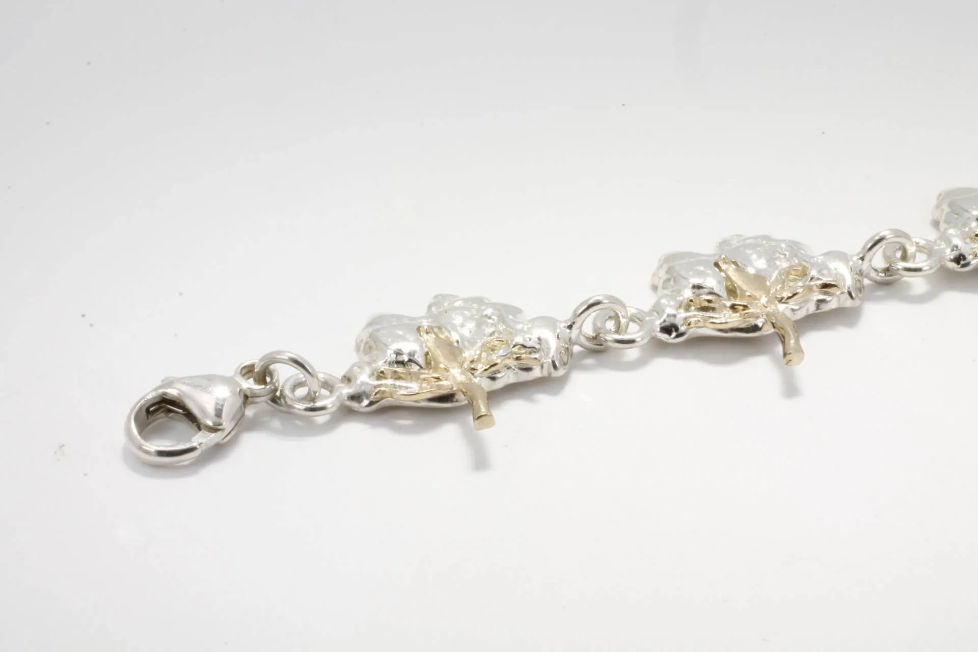 Two Tone 14kt. Gold and Sterling Silver Cotton Boll Link Bracelet