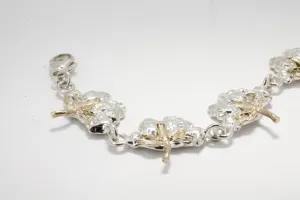 Two Tone 14kt. Gold and Sterling Silver Cotton Boll Link Bracelet