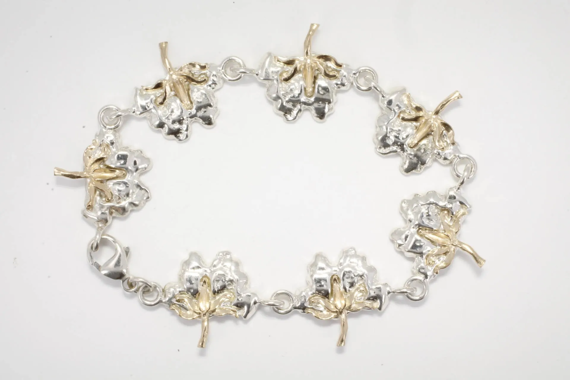 Two Tone 14kt. Gold and Sterling Silver Cotton Boll Link Bracelet