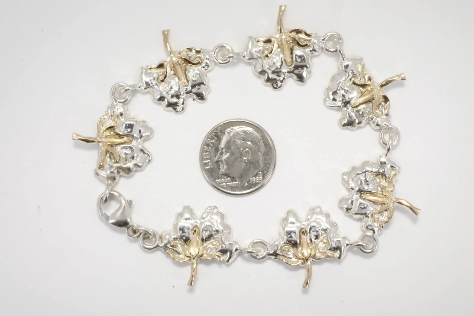 Two Tone 14kt. Gold and Sterling Silver Cotton Boll Link Bracelet