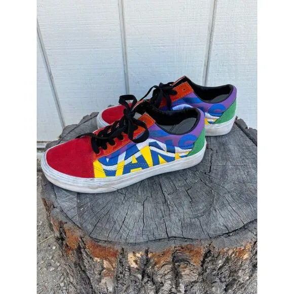 Vans Old Skool Statement Sneakers, Colorblock, Embroidered, Sz 7 Women, 5.5 Men