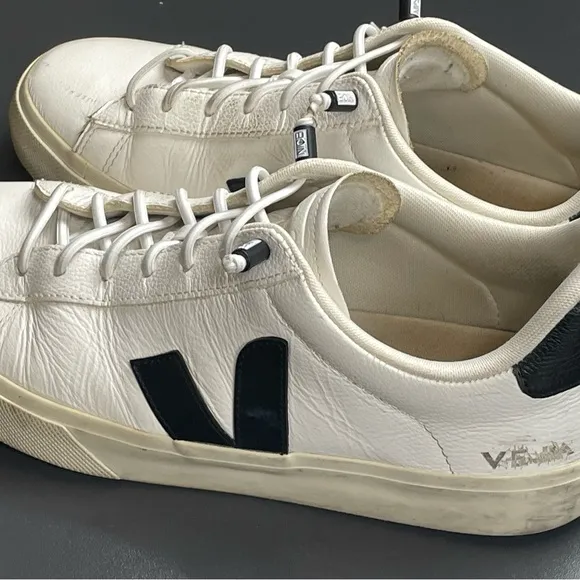 Veja Campo Sneakers Leather Black &amp; White Low Mens Size 9