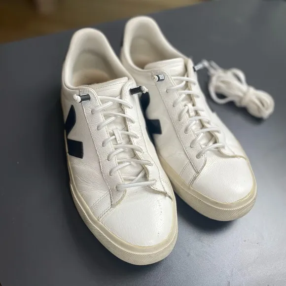 Veja Campo Sneakers Leather Black &amp; White Low Mens Size 9