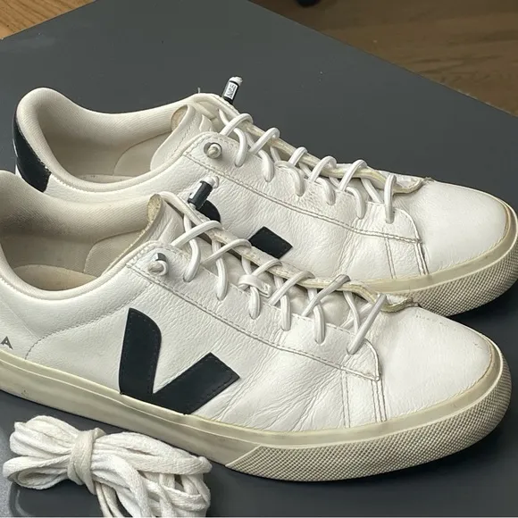 Veja Campo Sneakers Leather Black &amp; White Low Mens Size 9