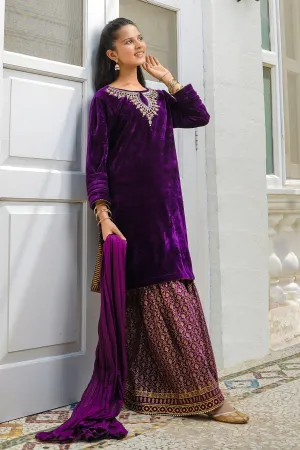 Velvet Hand Adda Work 3 Pc Suit