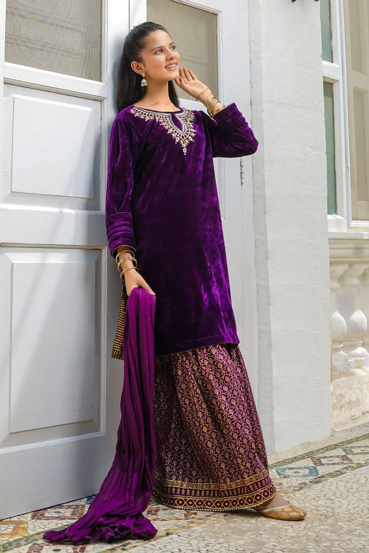 Velvet Hand Adda Work 3 Pc Suit