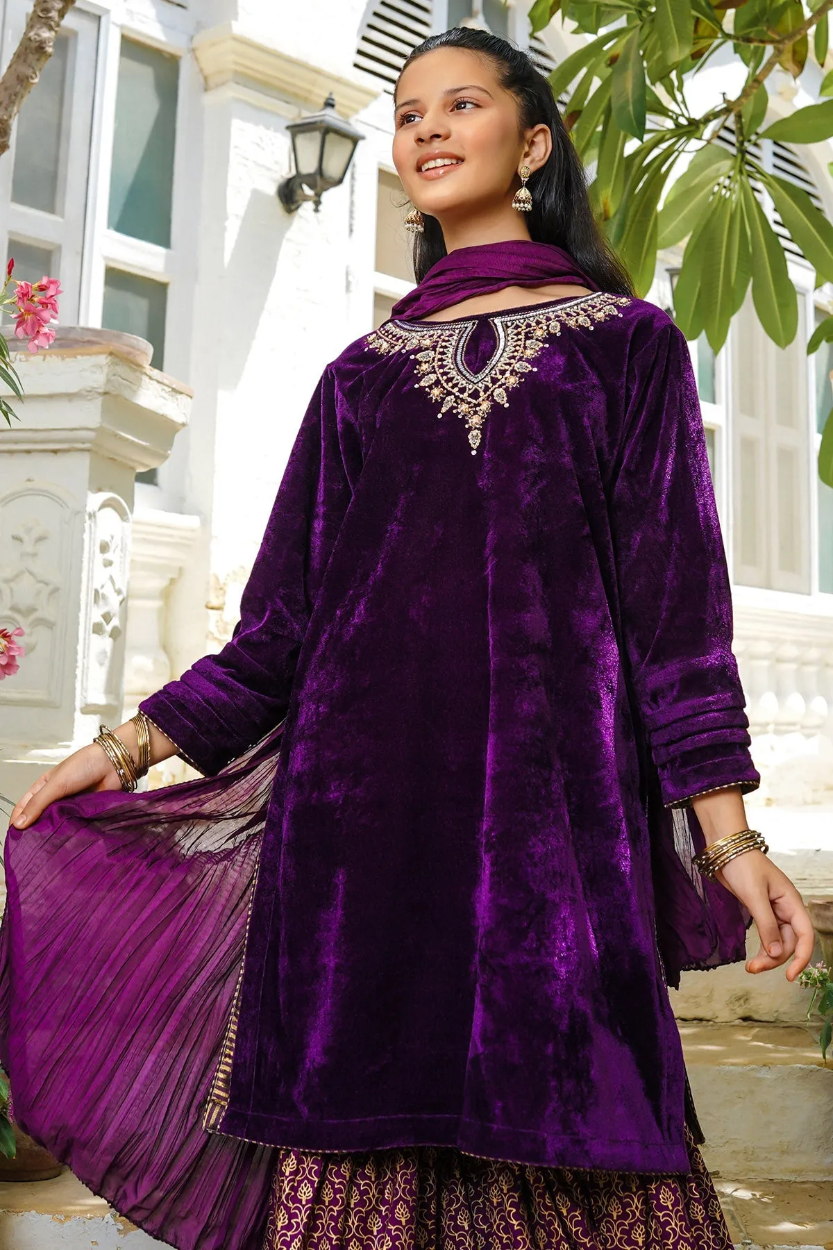 Velvet Hand Adda Work 3 Pc Suit