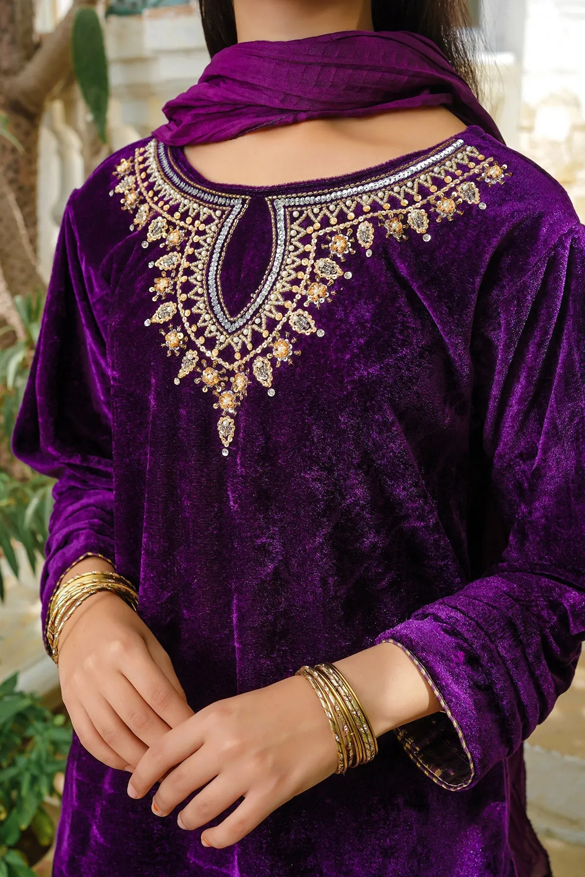 Velvet Hand Adda Work 3 Pc Suit