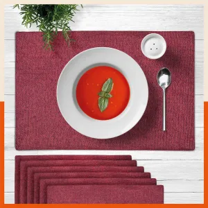 Vera Premium Jute Table Mats / Placemats for Home Dining Table | (Red - Set of 6 - 45cm x 30cm)