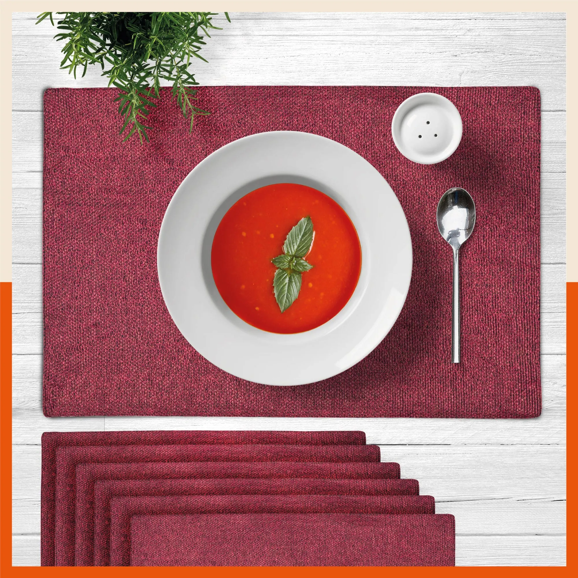 Vera Premium Jute Table Mats / Placemats for Home Dining Table | (Red - Set of 6 - 45cm x 30cm)