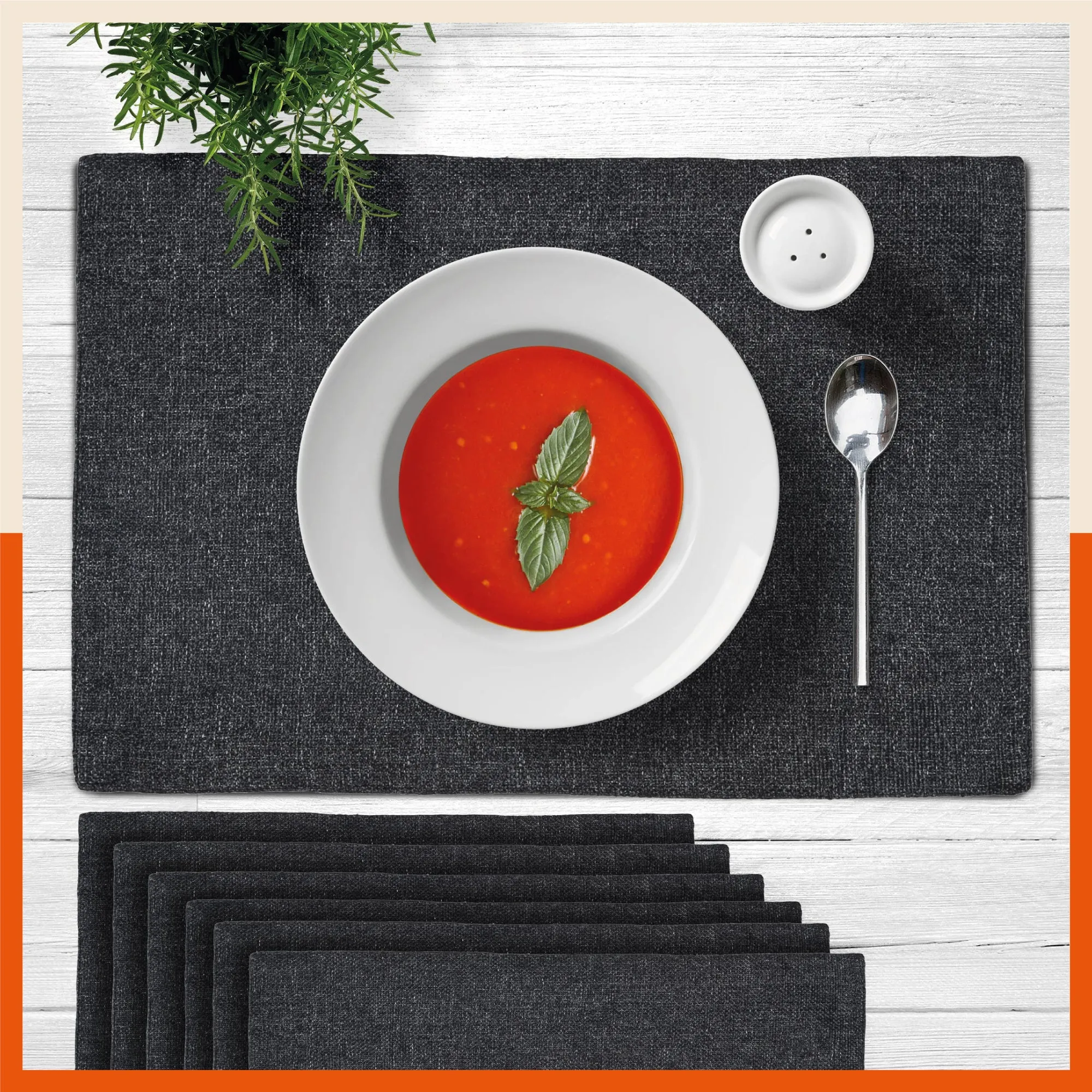 Vera Premium Jute Table Mats / Placemats for Home Dining Table | Reversible | (Charcoal - Set of 6 - 45cm x 30cm)