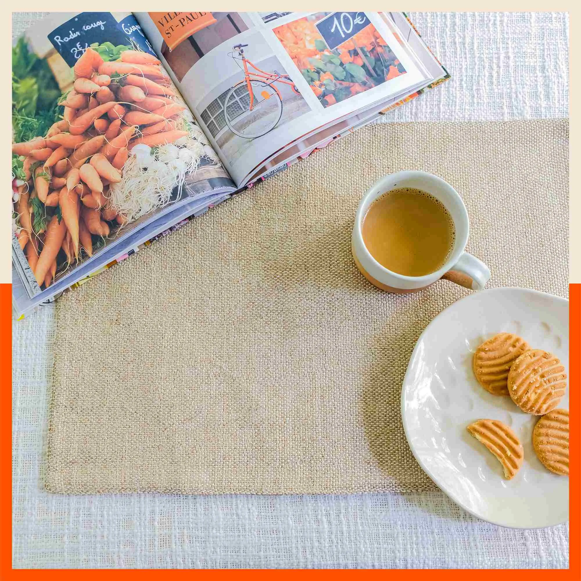 Vera Premium Jute Table Mats / Placemats for Home Dining Table | Reversible | (Cream - Set of 6 - 45cm x 30cm)