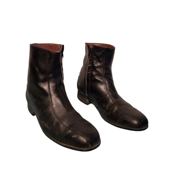 Vintage Goodyear GT Black Leather Zip-Up Steel-Toe Moto Riding Ankle Boots