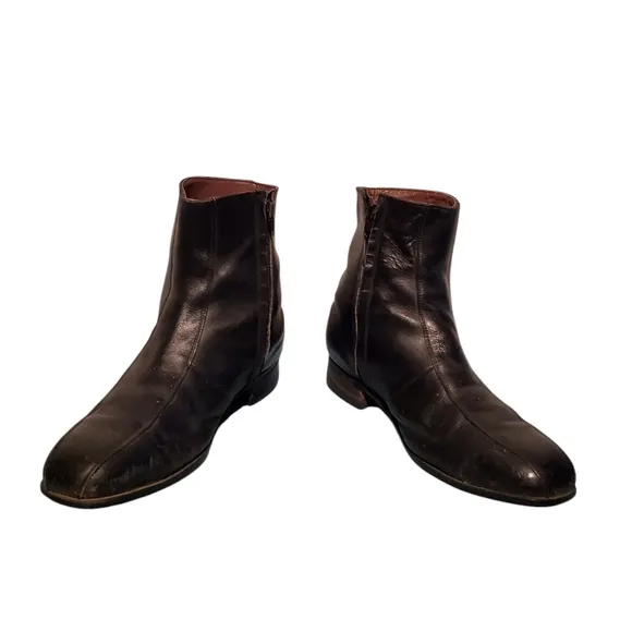 Vintage Goodyear GT Black Leather Zip-Up Steel-Toe Moto Riding Ankle Boots