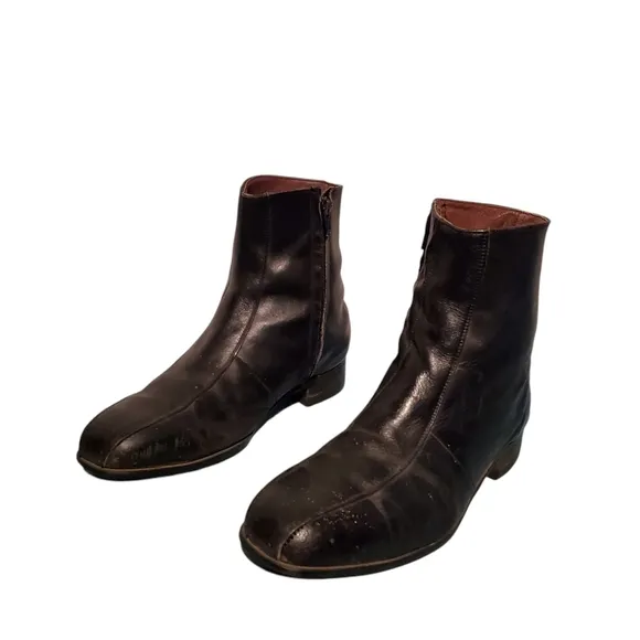 Vintage Goodyear GT Black Leather Zip-Up Steel-Toe Moto Riding Ankle Boots