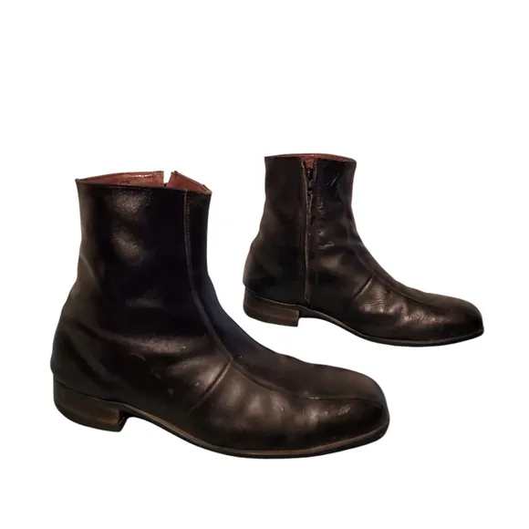 Vintage Goodyear GT Black Leather Zip-Up Steel-Toe Moto Riding Ankle Boots