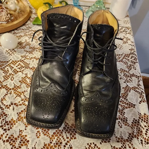 Vintage Mens Size 10 (43) Vero Cuolo Square Toed Handcrafted Leather Boots Italy