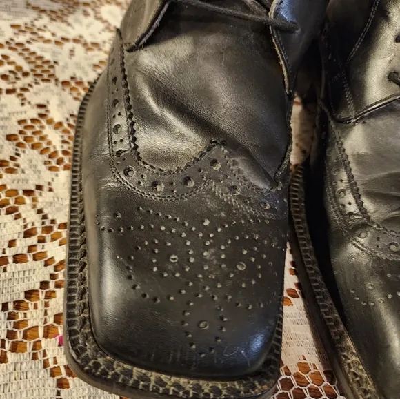 Vintage Mens Size 10 (43) Vero Cuolo Square Toed Handcrafted Leather Boots Italy